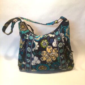 Vera Bradley Lisa B Mod Floral Blue Tote Bag Purse Zipper Retired 13 x 11 x 3”